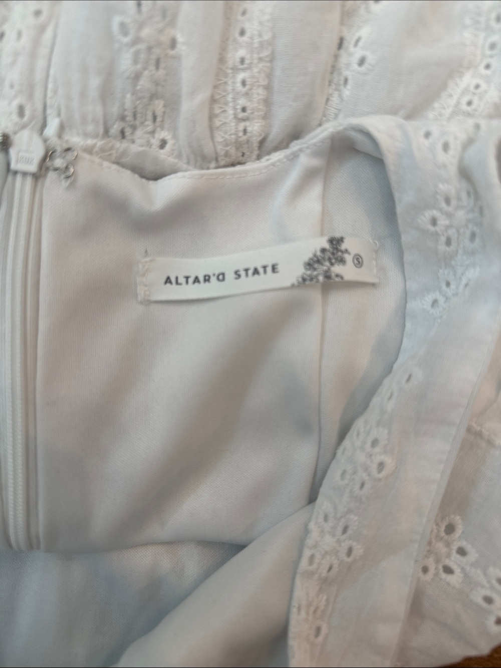 Altar’d State White Eyelet Mini Dress Size Small Cottagecore Boho - Picture 4 of 5
